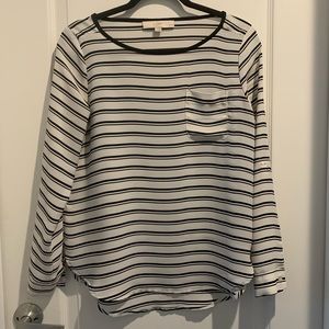 LOFT Womens Size S/P White/Black Stripes Long Sleeve Thin Pocket Business Casual